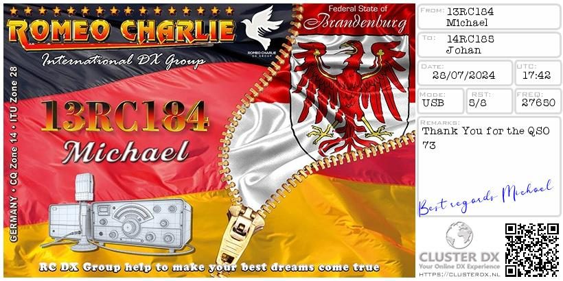 eQSL de 13RC184 MICHAEL - Allemagne 🇩🇪