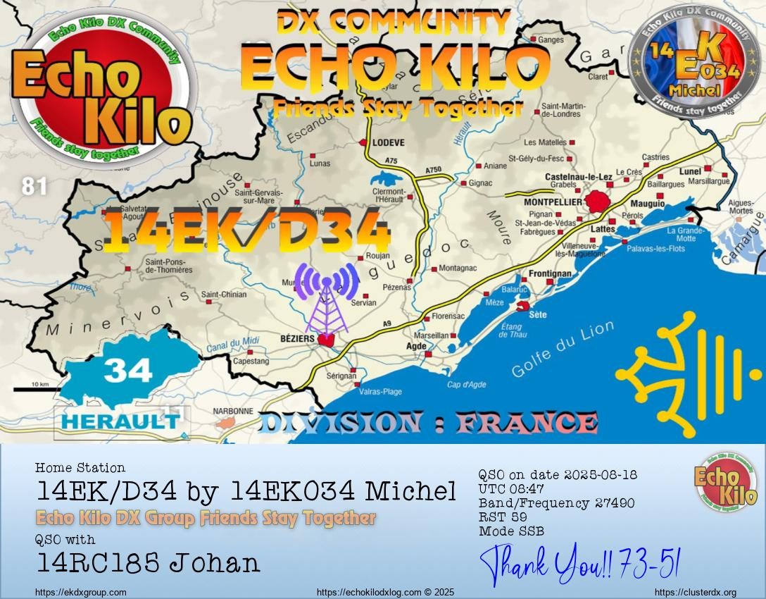 eQSL de 14EK D34 MICHEL - France 🇫🇷
