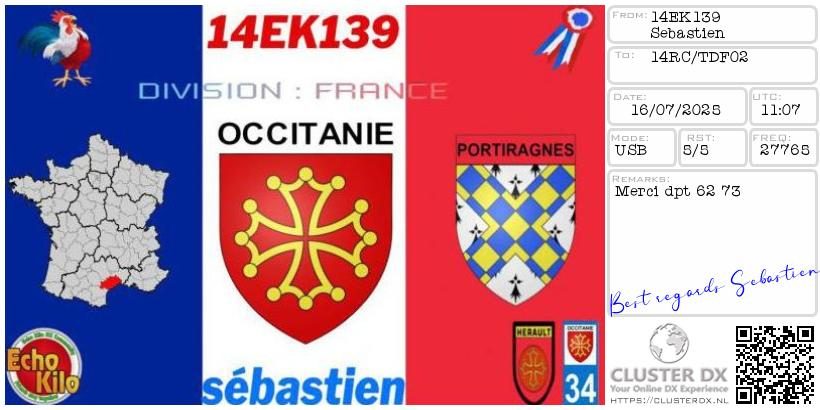 eQSL de 14EK139 SEBASTIEN - France 🇫🇷