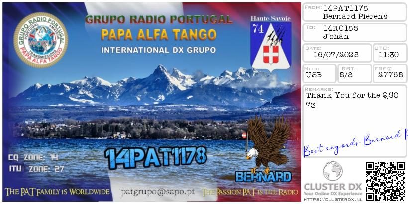 eQSL de 14PAT1178 BERNARD - France 🇫🇷