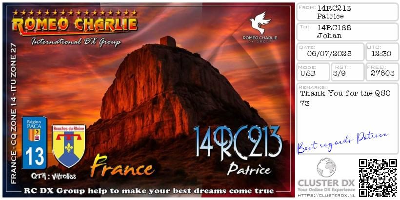 eQSL de 14RC213 PATRICE - France 🇫🇷