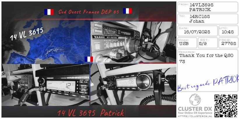 eQSL de 14VL3695 PATRICK - France 🇫🇷