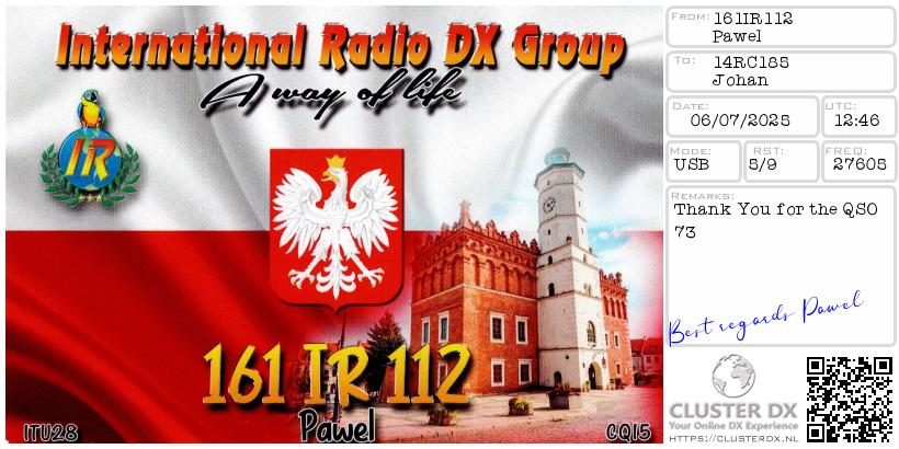 eQSL de 161IR112 PAWEL - Pologne 🇵🇱