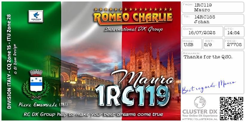 eQSL de 1RC119 MAURO - Italie 🇮🇹