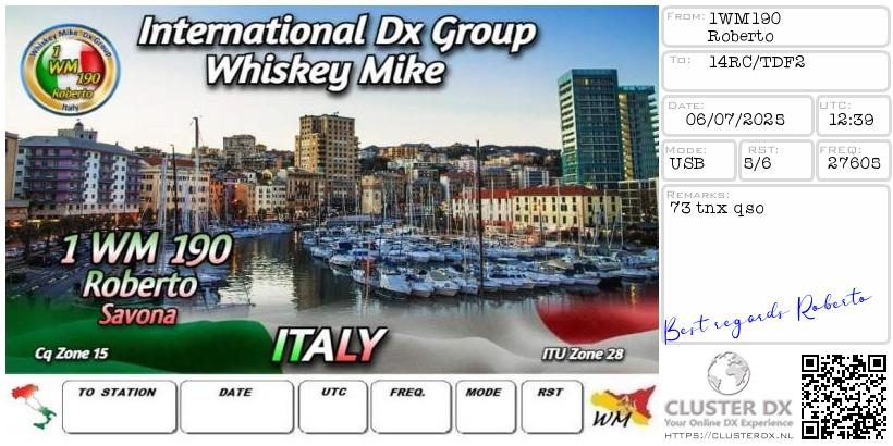 eQSL de 1WM190 ROBERTO - Italie 🇮🇹