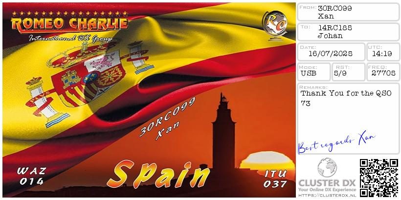 eQSL de 30RC099 XAN - Espagne 🇪🇸