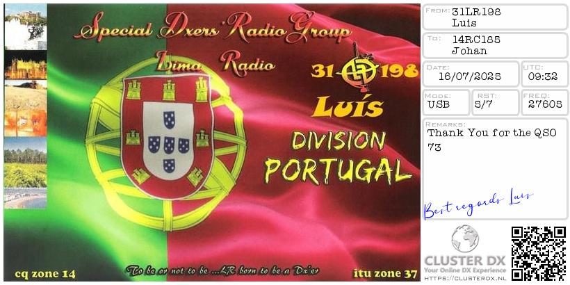 eQSL de 31LR198 LUIS - Portugal 🇵🇹