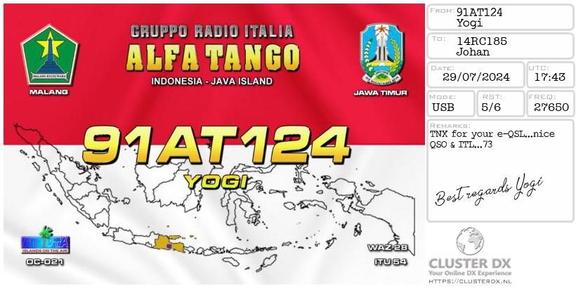 eQSL de 91AT124 YOGI - Indonésie 🇮🇩